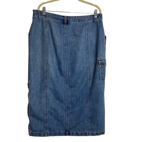 Vtg Y2K Venezia Womens Denim Skirt Size 16 Blue Jean Midi Cargo Utility Pockets - Picture 4 of 6